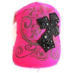 Womens Inspirational Cross Rhinestone Crystal Cap Hat Stud Decorative Cotton